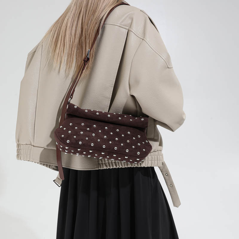 Casual Style Studded Solid Color Rivet Suede Women's Square Crossbody Bags Picture4