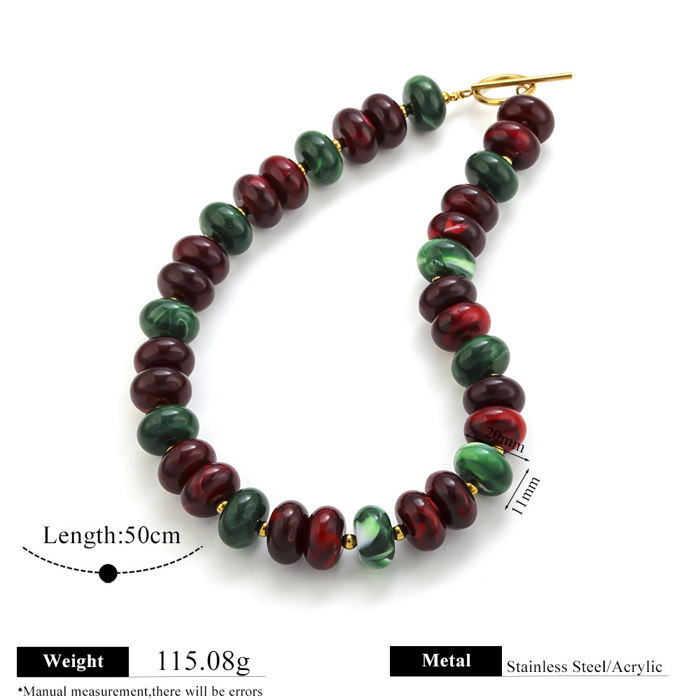 Simple Series Retro Beads Mixed Color Acrylic   Gold Color  Women's Beaded Necklaces 