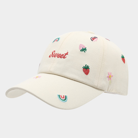Baseballkappe aus Baumwolle der Simple Series mit süßen Blumen, Buchstaben und Früchten, einfarbig