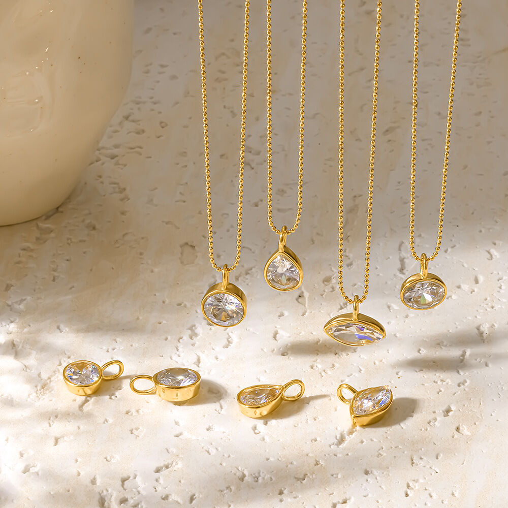 Droplet Ellipse Shape Stainless Steel Waterproof Gold Color Zircon Women's Pendant Necklaces h5 Picture3