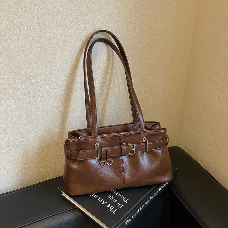 Old Money Style Metal Hardware Solid Color Pu Women's East-West Bag Picture3