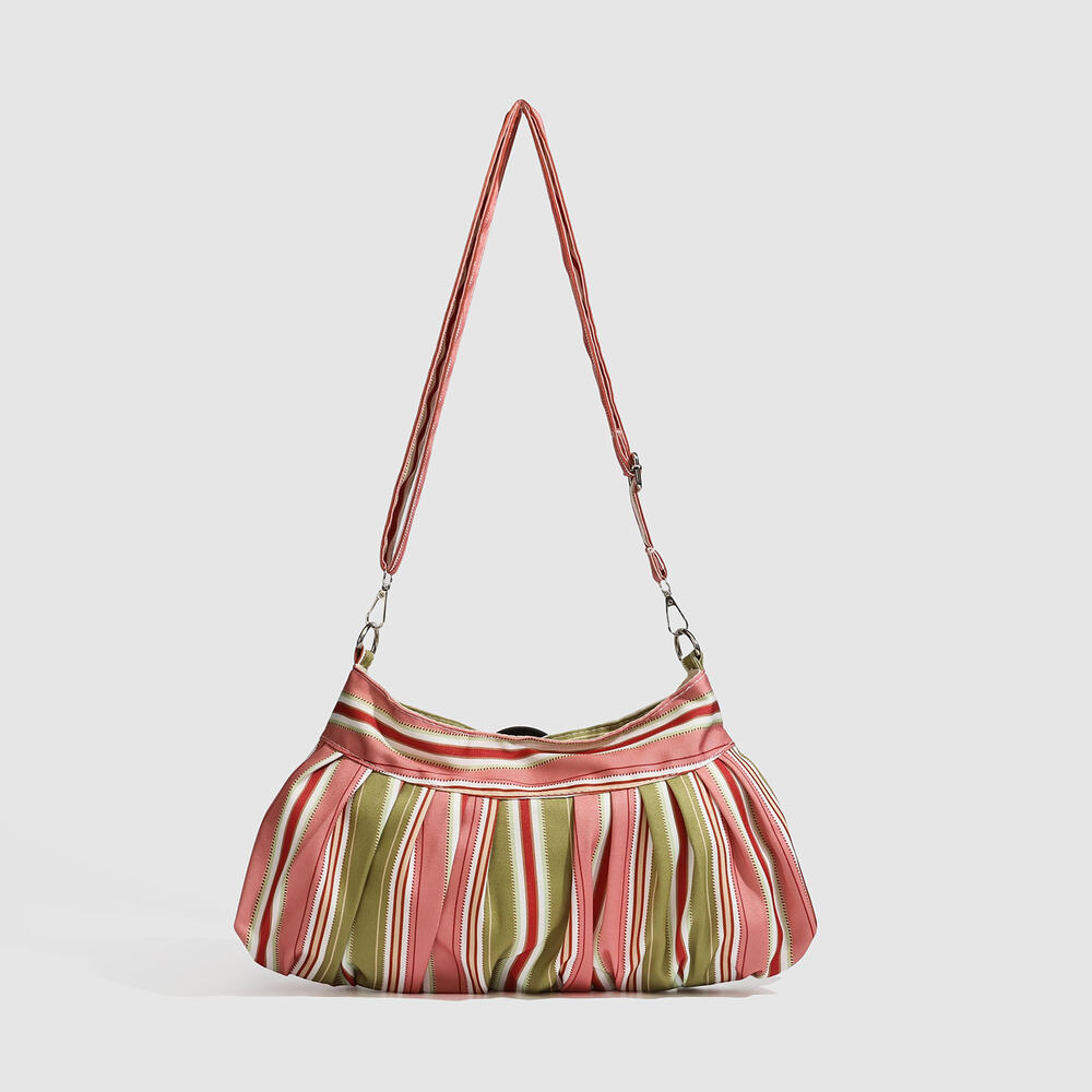 Borsa A Tracolla Da Donna In Poliestere Con Stampa A Righe Multicolore, Stile Chic Parigino. h5Immagine3