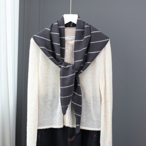 Simple Series Daily Solid Color Stripe Wool Polyester Blend Triangular Scarves h5 