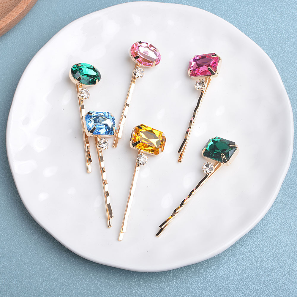 Luxurious Series Retro Solid Color Geometric Shape Alloy Rhinestone Artificial Gemstone Hair Clips 