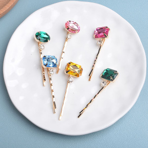 Luxurious Series Retro Solid Color Geometric Shape Alloy Rhinestone Artificial Gemstone Hair Clips h5 