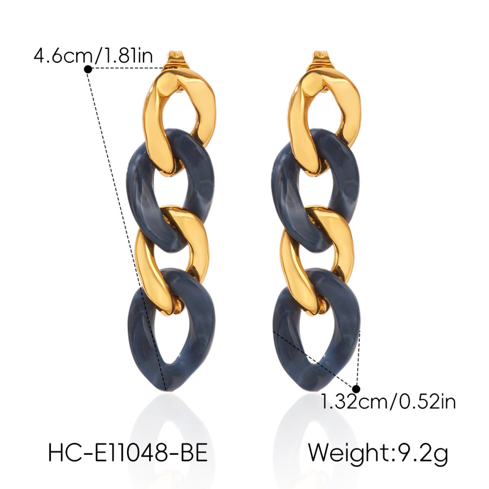 Stainless Steel Waterproof Resin Chain Shape Women's Dangle Earrings h5Picture2