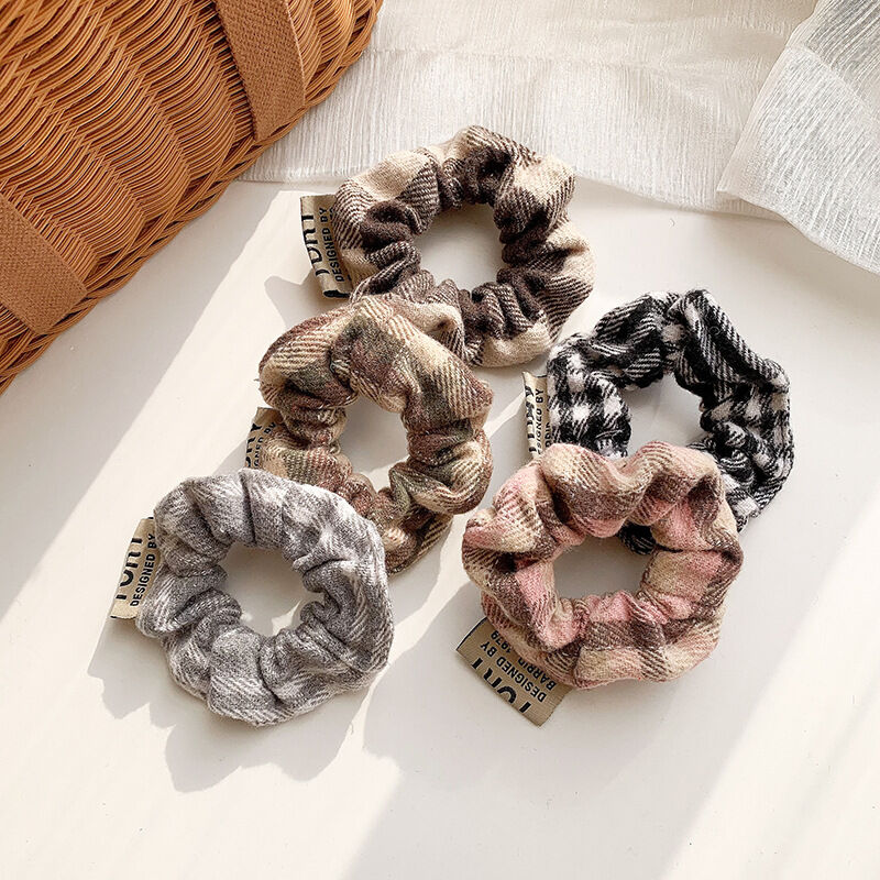 Simple Series Dagelijkse Effen Kleur Geruite Polyester Scrunchies