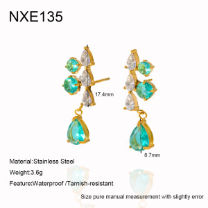 Simple Series Daily Droplet Geometric Shape Stainless Steel Waterproof   Gold Color  Zircon Women's Drop Earrings h5 