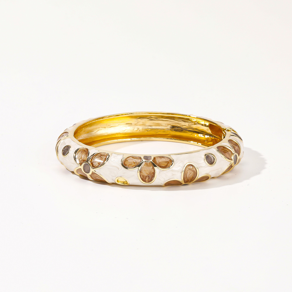 Romantic Series Retro Flower Mixed Color Gradient Color Dripping Enamel Alloy Gold Color Women's Bangles