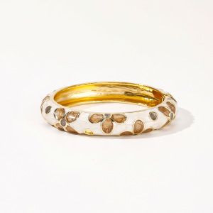 Romantic Series Retro Flower Mixed Color Gradient Color Dripping Enamel Alloy Gold Color Women's Bangles h5