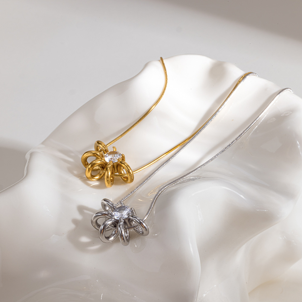 Hollowed-Out Stainless Steel Waterproof Gold Color Zircom Women's Pendant Necklaces Picture3