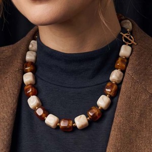 Simple Series Retro Beads Gradient Color Acrylic   Gold Color  Women's Beaded Necklaces h5 Picture5
