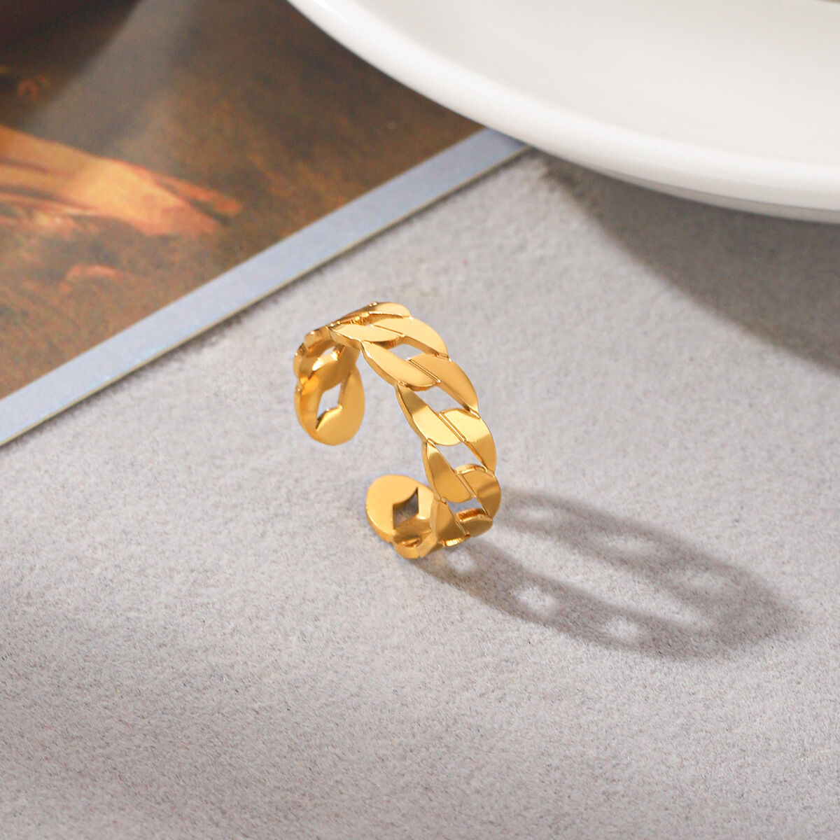 Anillos Llamativos De Acero Inoxidable Calado, Color Dorado, De Forma Irregular Y Diseño Calado, De La Serie Simple, Ideales Para Uso Diario. h5 Imagen5