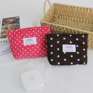 Simple Series Daily Solid Color Polka Dots Corduroy Makeup Bags h5 Picture4