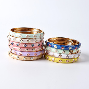 Romantic Series Retro Flower Mixed Color Clover Alloy Gold Color  Women's Bangles h5 Picture3