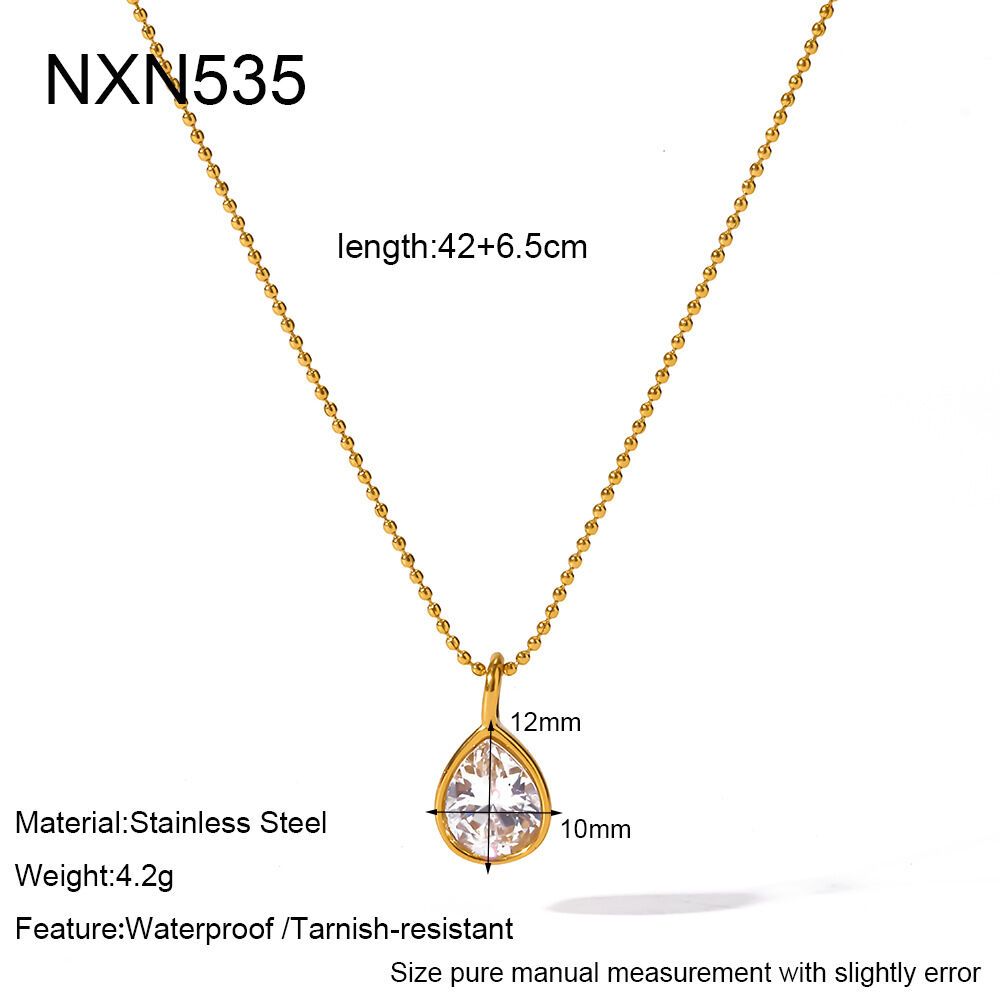 Droplet Ellipse Shape Stainless Steel Waterproof Gold Color Zircon Women's Pendant Necklaces h5 