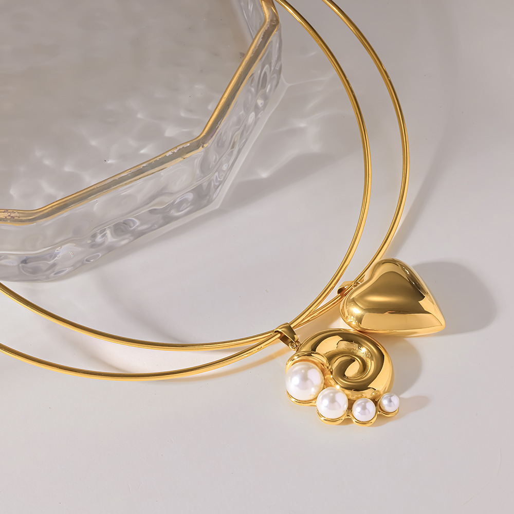 Romantic Series Daily Geometric Shape Stainless Steel Waterproof   Gold Color  Zircon Women's Chokers Picture3