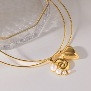 Romantic Series Daily Geometric Shape Stainless Steel Waterproof   Gold Color  Zircon Women's Chokers h5 Picture3