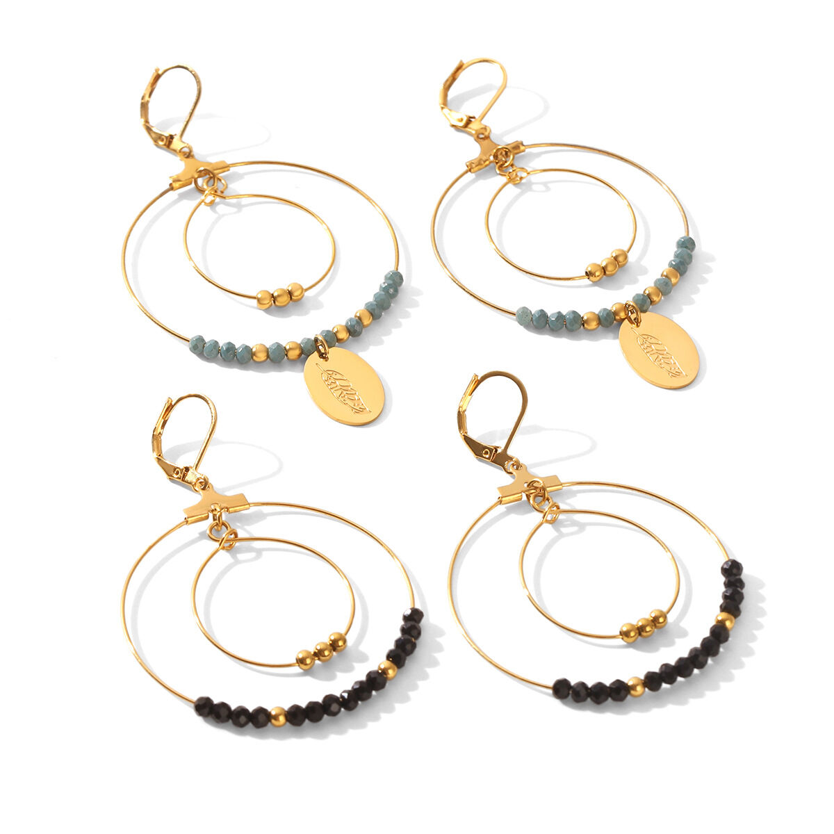 Pendientes Colgantes Para Mujer De La Serie Simple Daily Tassel Beads Circle De Acero Inoxidable, Resistentes Al Agua Y Color Dorado. h5 Imagen7
