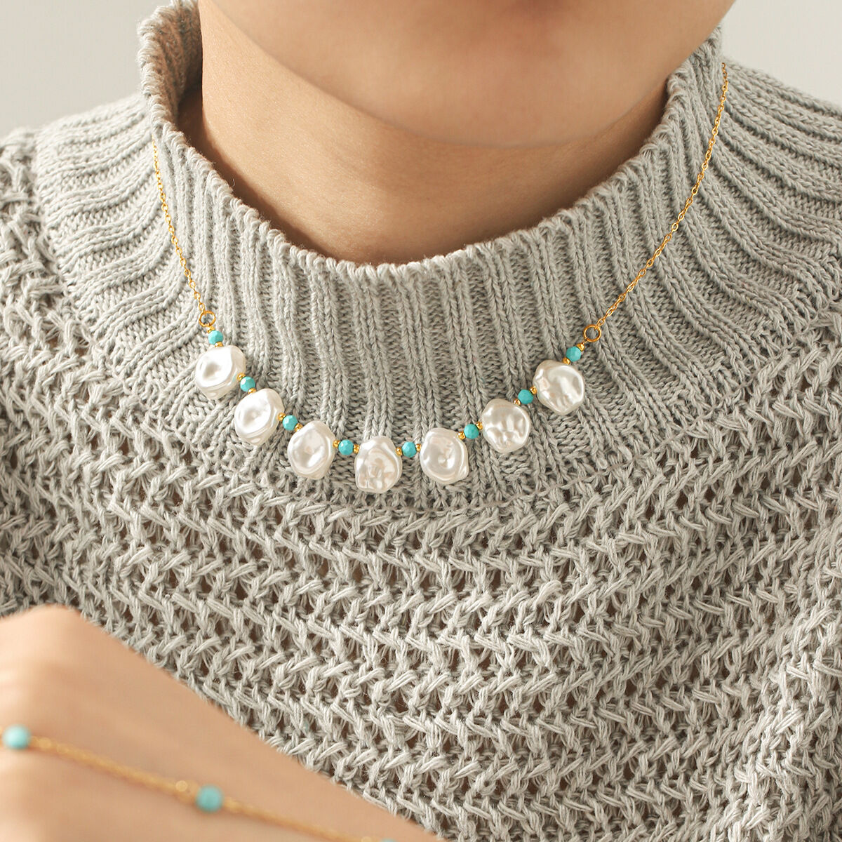 Collares De Cuentas Para Mujer De La Serie Simple, De Forma Irregular Y Colores Variados, De Acero Inoxidable, Resistentes Al Agua Y Color Dorado. h5 Imagen4
