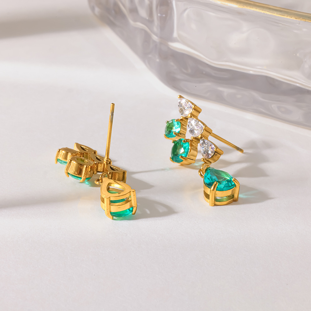 Simple Series Daily Droplet Geometric Shape Stainless Steel Waterproof   Gold Color  Zircon Women's Drop Earrings Picture3