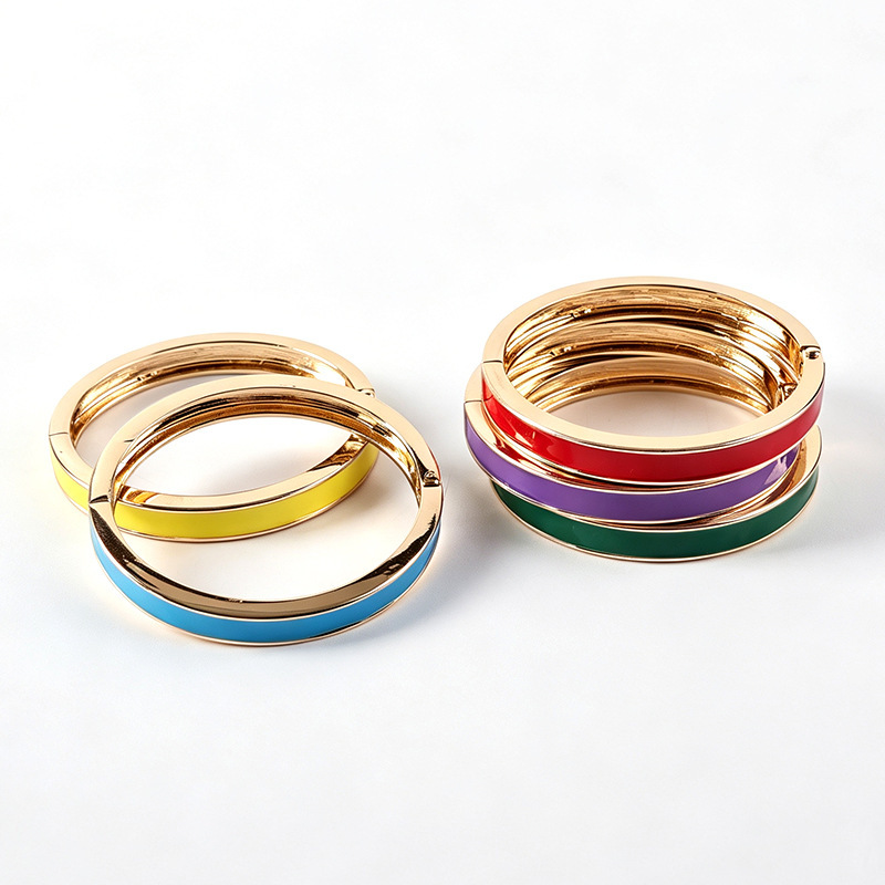 Simple Series Daily Solid Color Lines Dripping Enamel Alloy Gold Color Women's Bangles h5Picture2