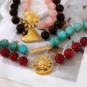 Simple Series Retro Heart Beads Gradient Color Stainless Steel Waterproof   Gold Color  Women's Beaded Necklaces h5 Picture2