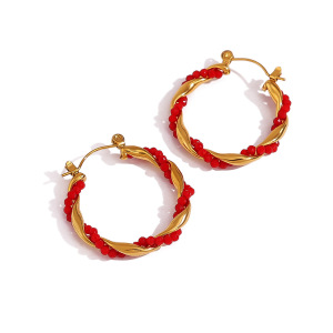 Stainless Steel Waterproof Gold Color Crystal Women's Hoop Earrings h5 Picture5