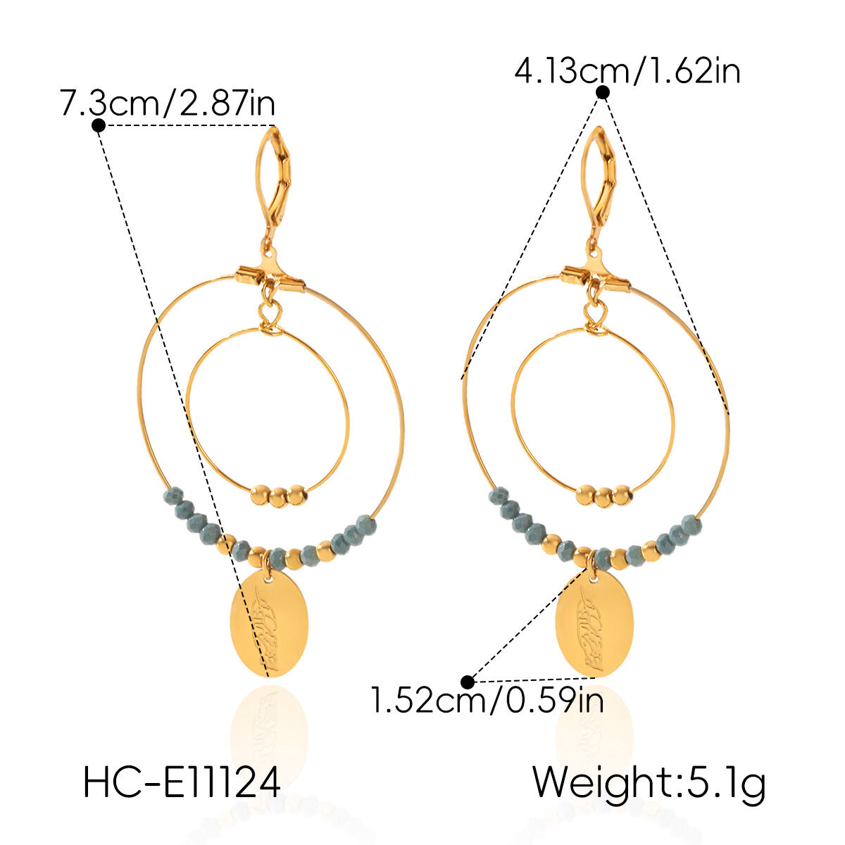 Pendientes Colgantes Para Mujer De La Serie Simple Daily Tassel Beads Circle De Acero Inoxidable, Resistentes Al Agua Y Color Dorado. h5 Imagen2
