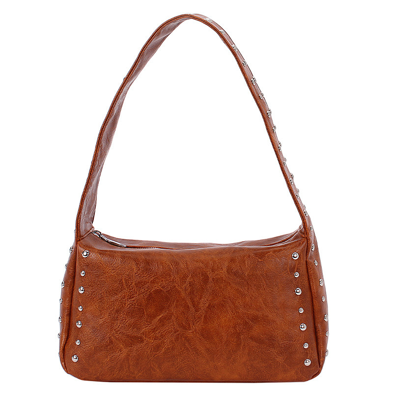 Casual Style Studded Solid Color Rivet Pu Women's Square Shoulder Bags