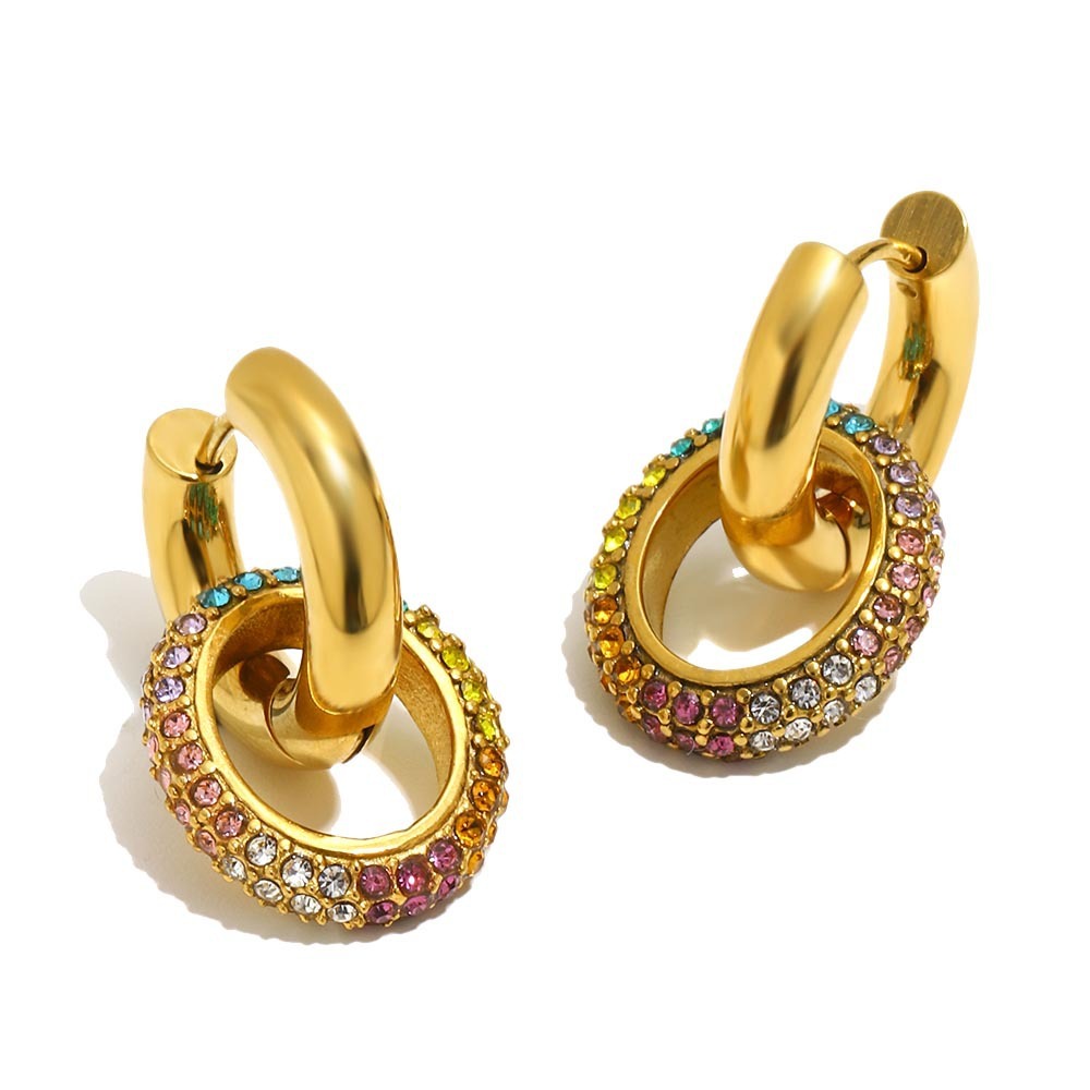 Luxurious Series Daily Irregular Shape Mixed Color Stainless Steel Waterproof Gold Color Women's Stud Earrings h5Picture4