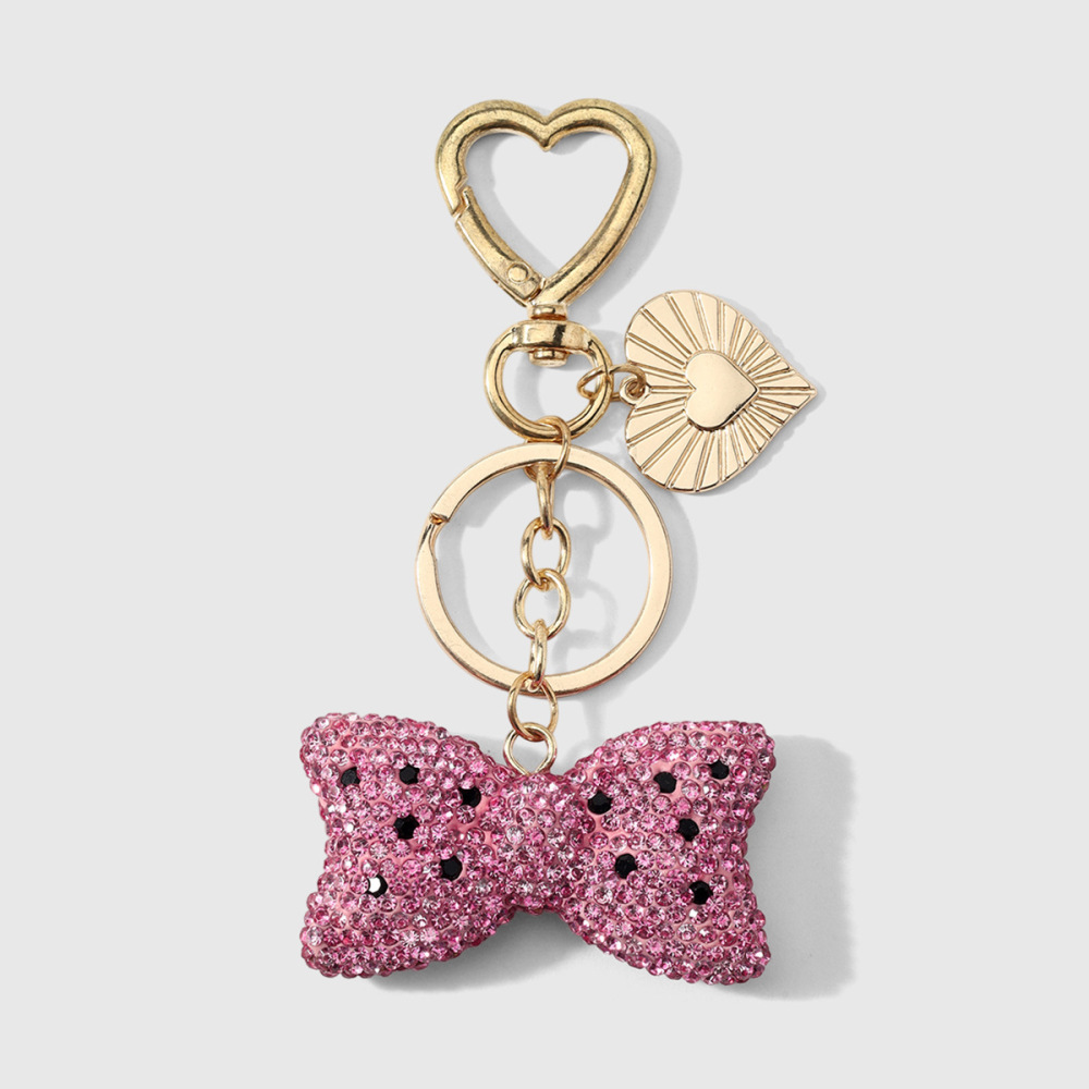 Luxurious Series Sweet Heart Bow Knot Polka Dots Alloy Rhinestone Keychain