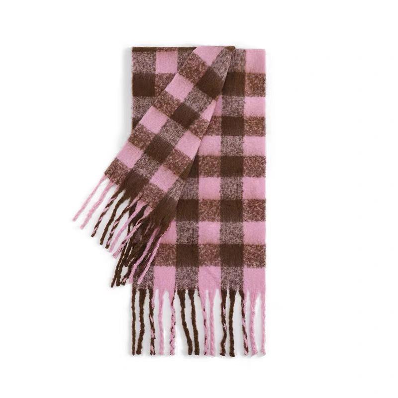 Simple Series Daily Plaid Tassel Mixed Color Polyester Winter Scarves