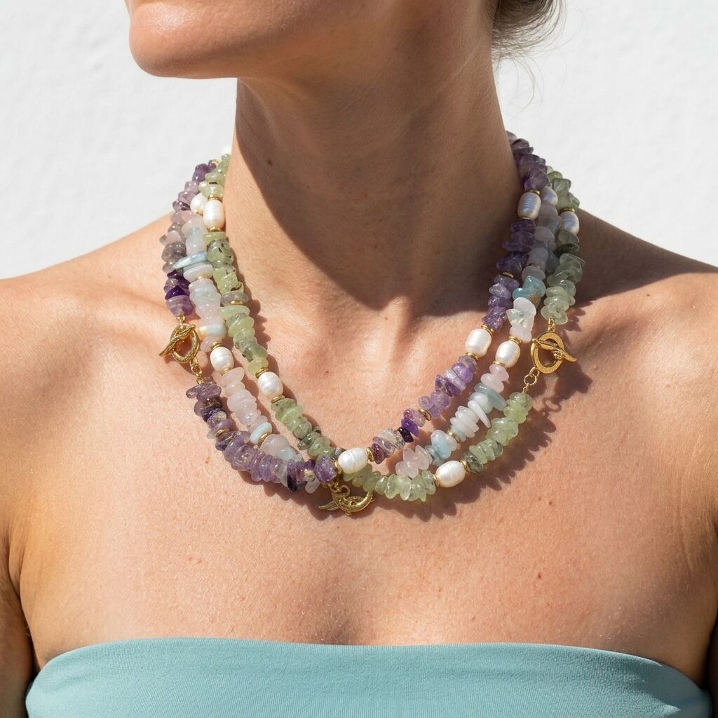 Collares De Cuentas Para Mujer De La Serie Simple Sweet Con Forma Irregular, Piedras Naturales Y Color Dorado. h5 Imagen2