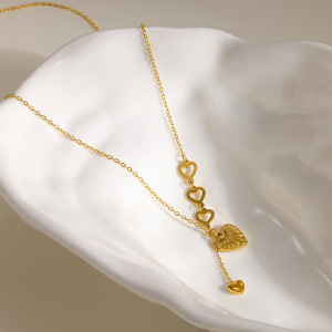 Simple Series Daily Heart Hollowed-Out Stainless Steel Waterproof   Gold Color  Women's Pendant Necklaces h5 Picture2