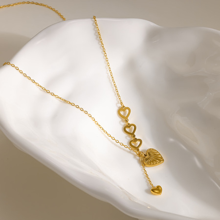 Simple Series Daily Heart Hollowed-Out Stainless Steel Waterproof   Gold Color  Women's Pendant Necklaces 2