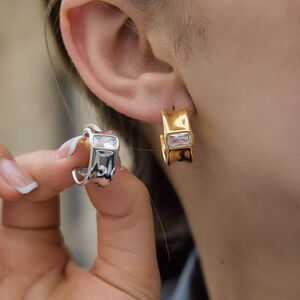 C-Shape Stainless Steel Waterproof Gold Color Zircon Women's Stud Earrings h5 Picture2