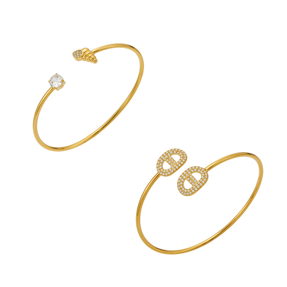 Geometric Shape Stainless Steel Waterproof Gold Color Zircon Women's Cuff Bracelets h5Picture5