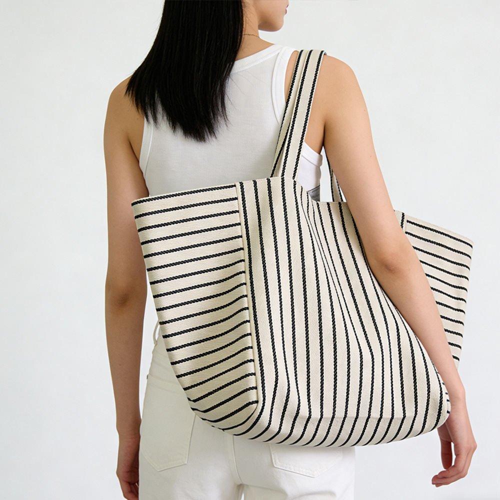 Casual Style None Stripe Canvas Women's Tote Bag Shoulder Bags h5Picture3