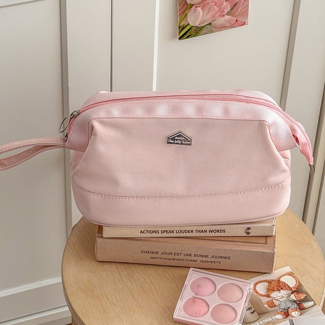 Simple Solid Color Nylon Women's Makeup Bags