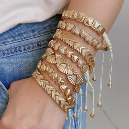 Luxurious Series Elegant Heart Patchwork Geometric Shape Copper   Gold Color  Women's Braided Bracelets