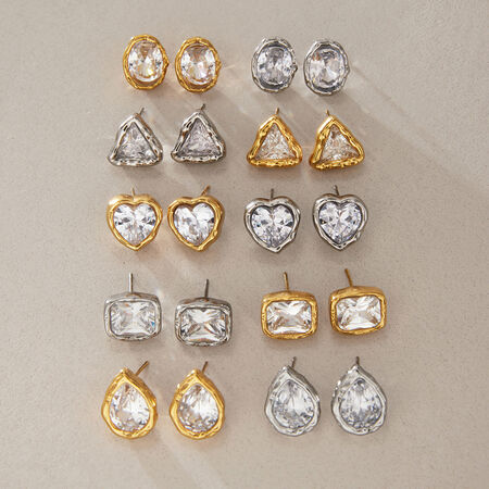 Simple Heart Geometric Shape Stainless Steel Waterproof Zircon Women's Stud Earrings
