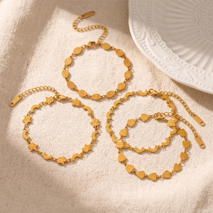 Simple Series Daily Patchwork Star Moon Stainless Steel Waterproof   Gold Color  Women's Chain Bracelets h5 Picture3