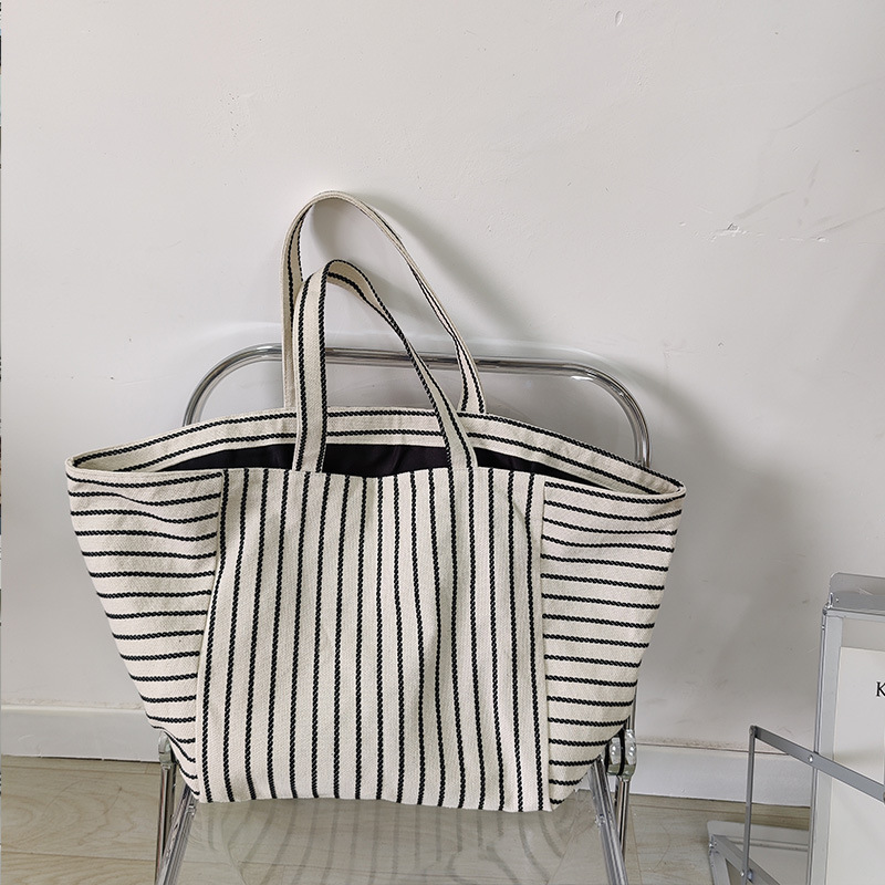 Casual Style None Stripe Canvas Women's Tote Bag Shoulder Bags h5Picture5