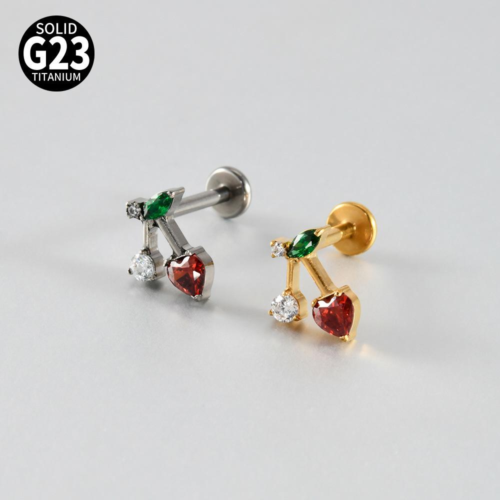 Simple Series Daily Irregular Shape Cherry Stainless Steel Waterproof   Gold Color  Zircon Women's Piercing Earrings Picture2