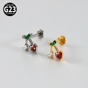 Simple Series Daily Irregular Shape Cherry Stainless Steel Waterproof   Gold Color  Zircon Women's Piercing Earrings h5 Picture2