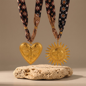 Classic Series Bohemian Heart Sun Star Stainless Steel Waterproof   Gold Color  Women's Braided Necklaces h5 Picture3