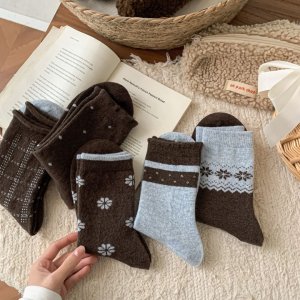 Basic Stripes Plaid Polka Dots Small Floral Wool Mid-Calf Socks h5 Picture2