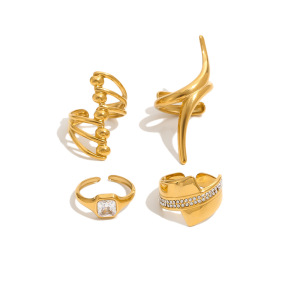 Simple Series Daily Irregular Shape Stainless Steel Waterproof Gold Color Statement Rings h5 Picture4