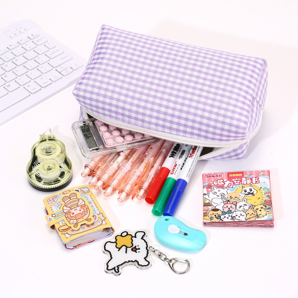 Simple Series Daily Solid Color Plaid Polyester Makeup Bags h5Picture4